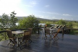 Camp Shawu deck overlooking dam